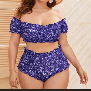 SHEIN Blue Daisy Off the Shoulder Bathing suit